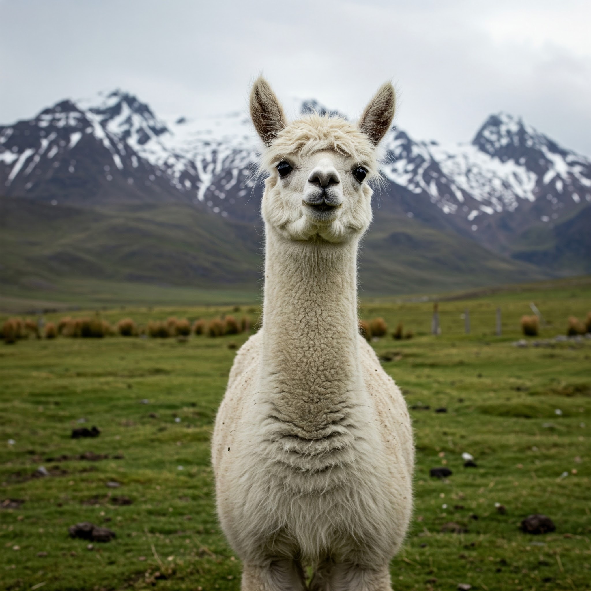 photo of White Alpaca in a Mountain Meadow